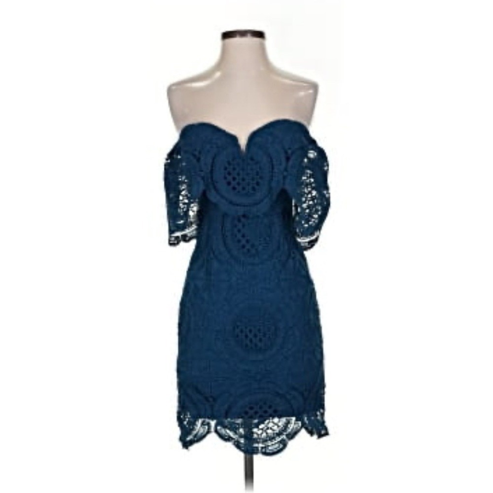 Lulus Teal Blue Embroidered Short Dress Women's Size S